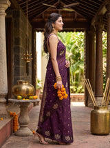MIMOSA Jamun Manipuri Linen Saree — pose 3 styling detail
