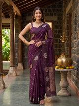 MIMOSA Jamun Manipuri Linen Saree — pose 4 styling detail
