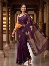 MIMOSA Jamun Manipuri Linen Saree — pose 5 styling detail