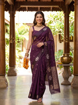 MIMOSA Jamun Manipuri Linen Saree — pose 6 styling detail
