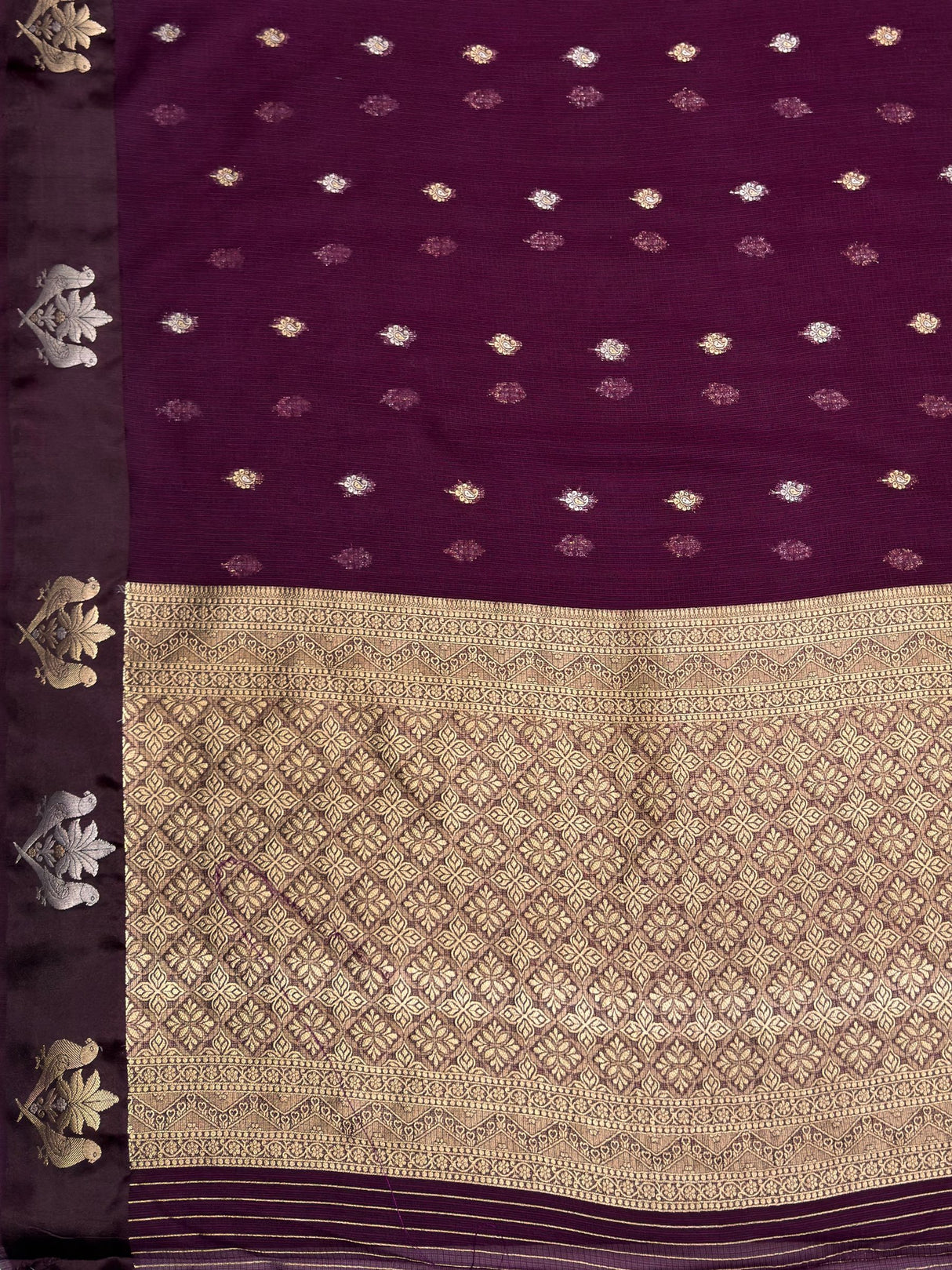 MIMOSA Jamun Manipuri Linen Saree — pallu and zari work detail