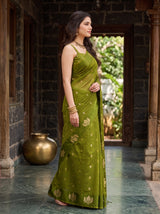 MIMOSA Olive Manipuri Linen Saree — pose 3 styling detail