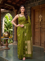MIMOSA Olive Manipuri Linen Saree — pose 4 styling detail