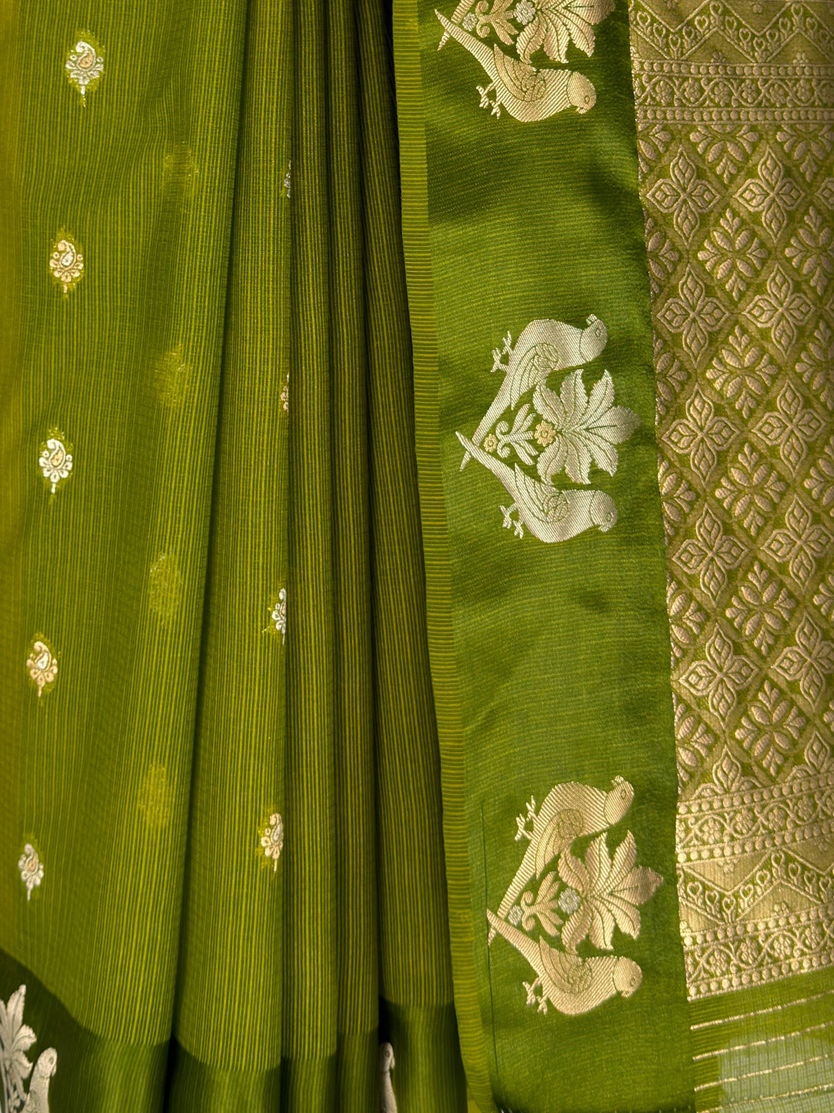 MIMOSA Olive Manipuri Linen Saree — fleets shot full lifestyle