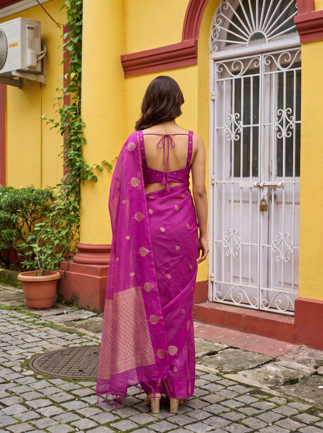 MIMOSA Magenta Manipuri Linen Saree — Saree shot pallu + body