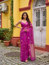 MIMOSA Magenta Manipuri Linen Saree — pose 4 styling detail