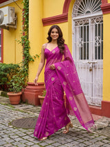 MIMOSA Magenta Manipuri Linen Saree — pose 6 styling detail