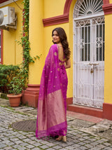 MIMOSA Magenta Manipuri Linen Saree — pose 7 styling detail