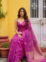 MIMOSA Magenta Manipuri Linen Saree — pose 8 styling detail