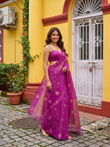 MIMOSA Magenta Manipuri Linen Saree — pose 9 styling detail