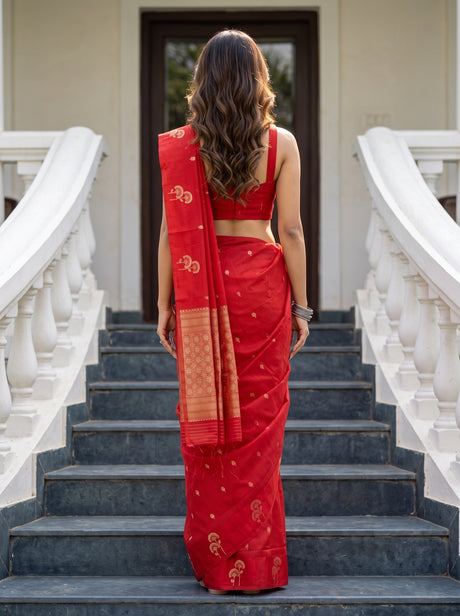 MIMOSA Red Manipuri Linen Saree — Saree pallu and body shot