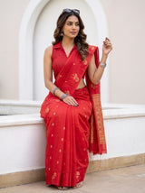 MIMOSA Red Manipuri Linen Saree — pose 8 styling detail