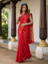MIMOSA Red Manipuri Linen Saree — pose 9 styling detail