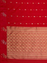 MIMOSA Red Manipuri Linen Saree — pallu and zari work detail