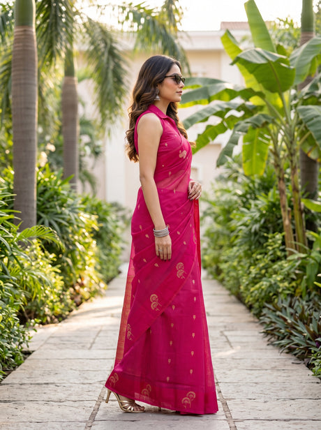 MIMOSA Rani Manipuri Linen Saree — Saree pallu and body shot