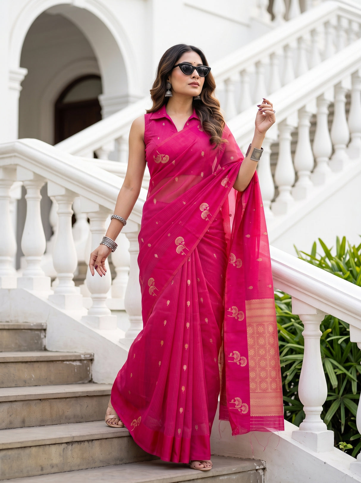 MIMOSA Rani Manipuri Linen Saree — pose 5 styling detail