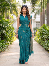 MIMOSA Sapphire Manipuri Linen Saree — pose 6 styling detail