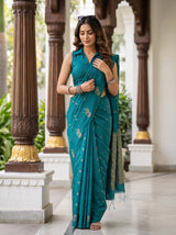 MIMOSA Sapphire Manipuri Linen Saree — pose 9 styling detail