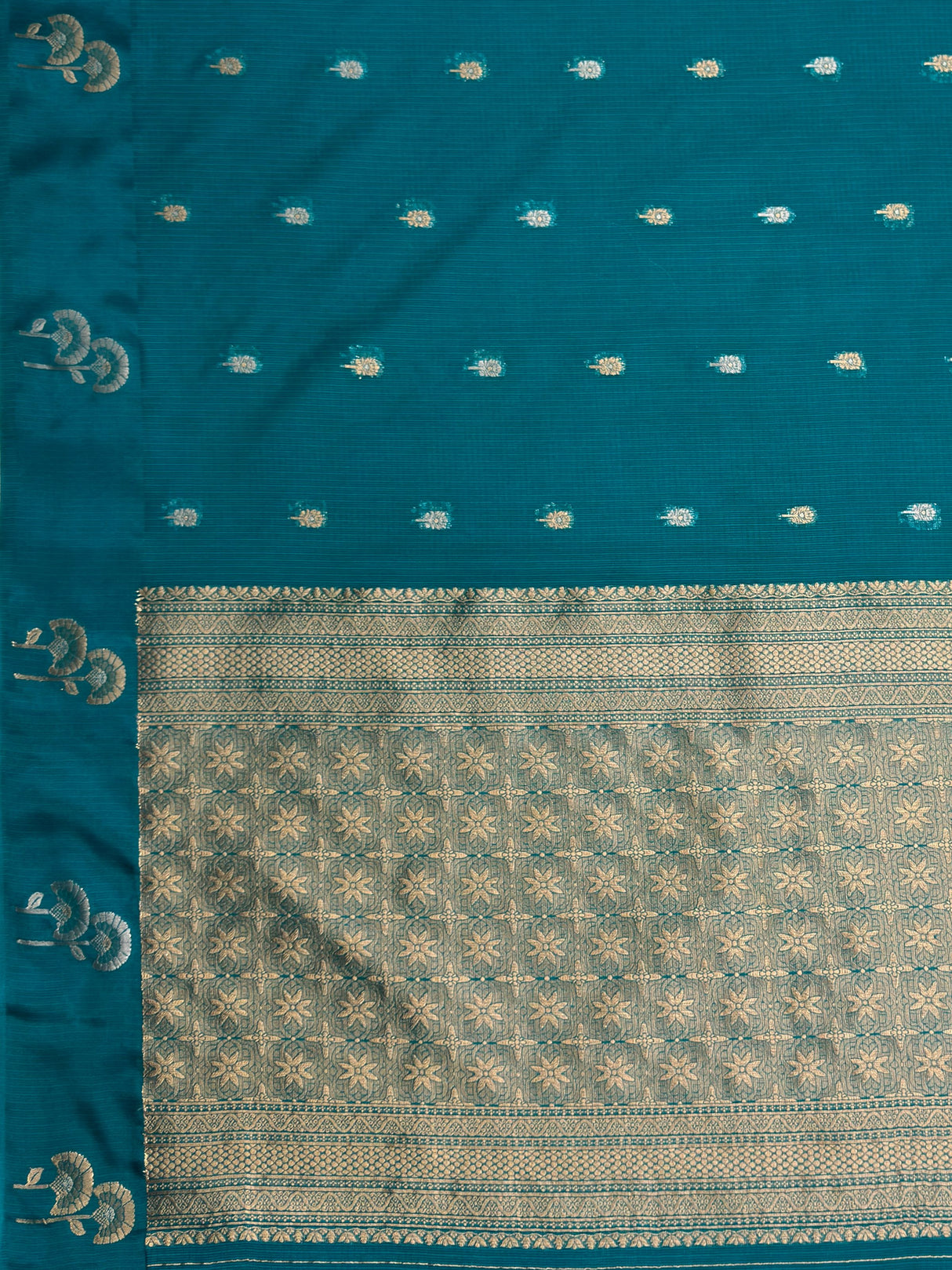 MIMOSA Sapphire Manipuri Linen Saree — pallu and zari work detail