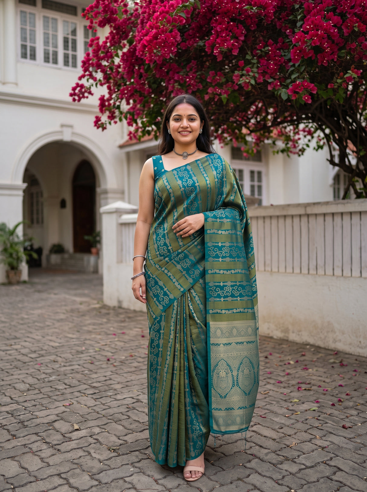 MIMOSA Sapphire Saree Saree — front view on mannequin
