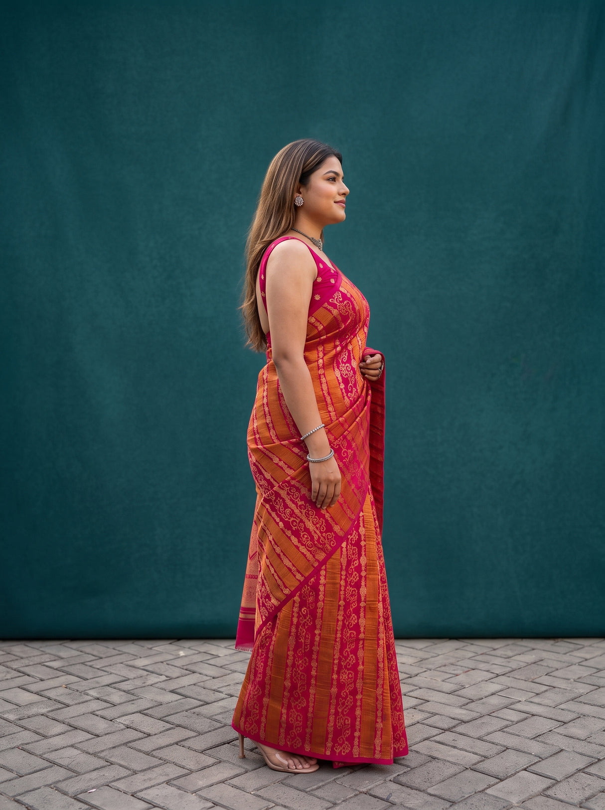 MIMOSA Strawberry Saree Saree — pose 3 styling detail