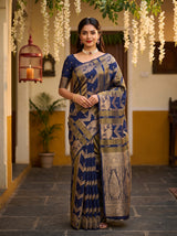 MIMOSA Navy Saree Saree — front view on mannequin