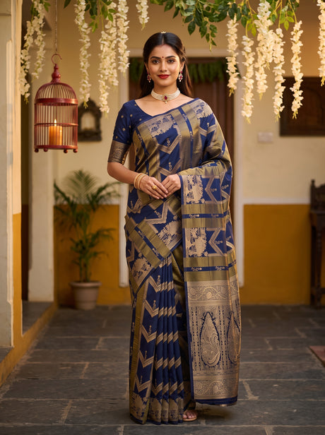 MIMOSA Navy Saree Saree — front view on mannequin
