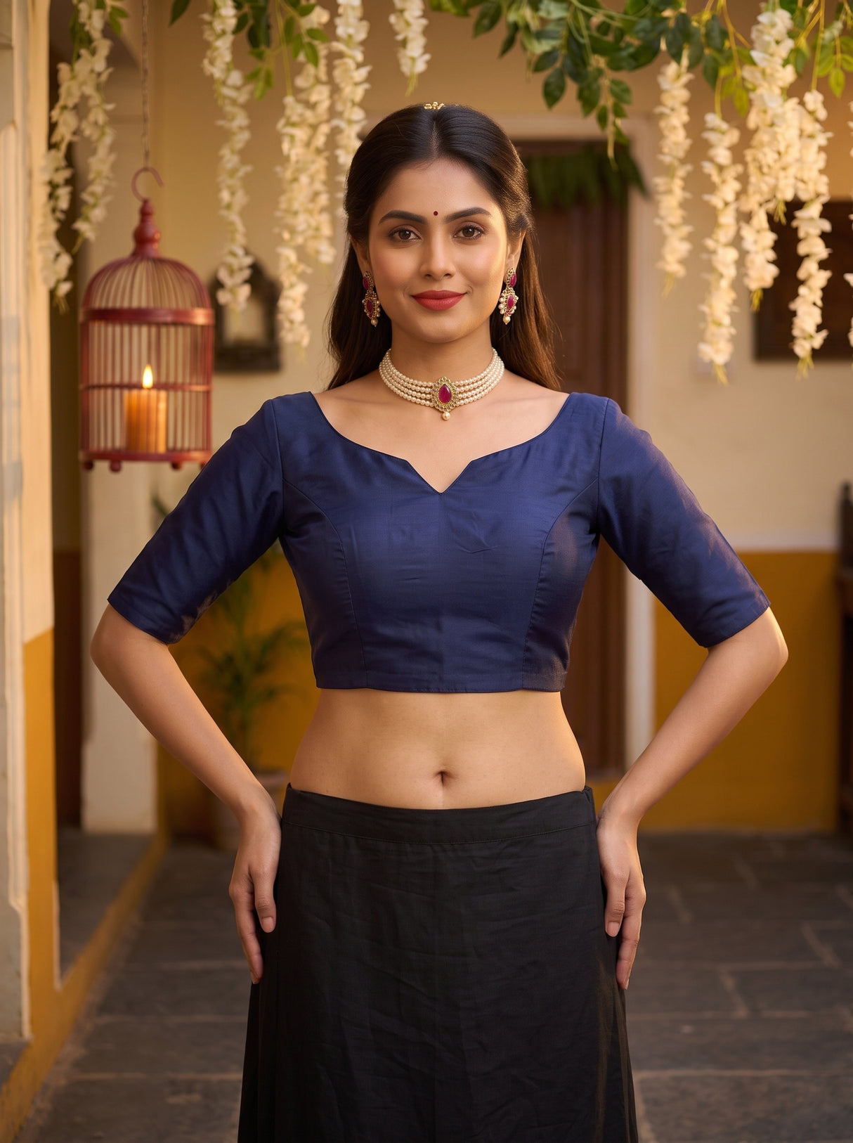 MIMOSA Navy Saree Saree — blouse close-up