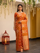 MIMOSA Peach Saree Saree — front view on mannequin