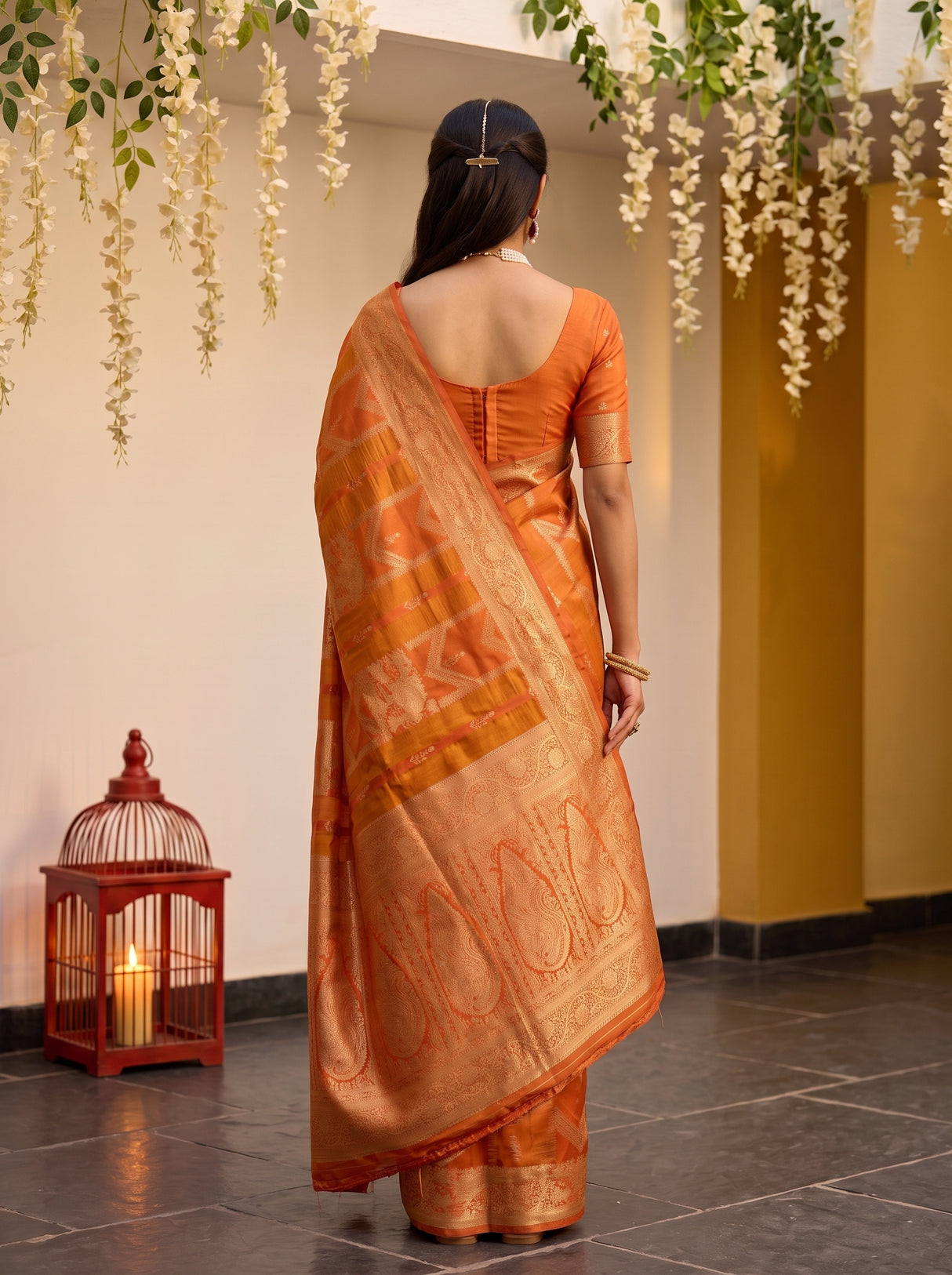 MIMOSA Peach Saree Saree — pose 2 styling detail