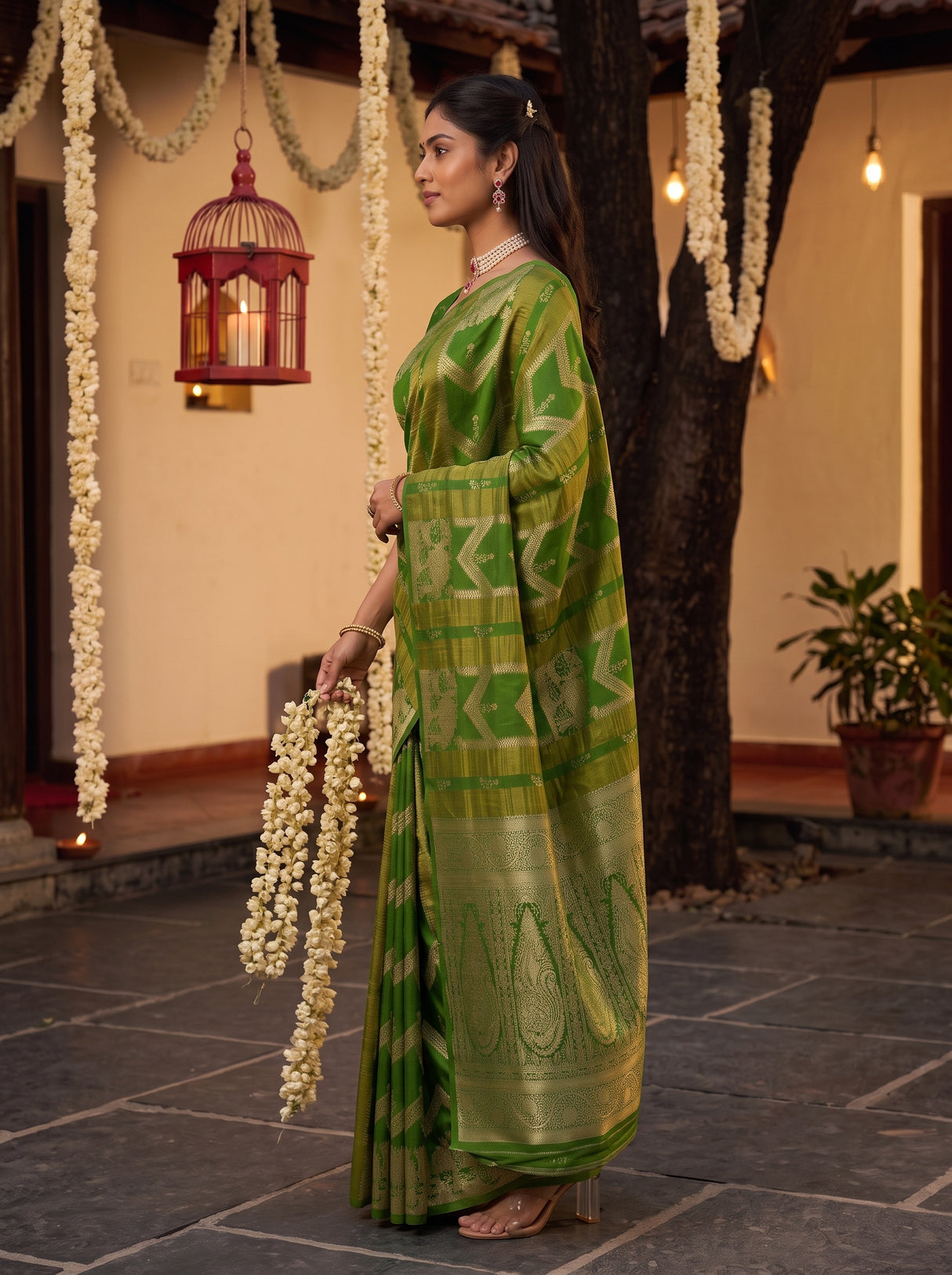 MIMOSA Parrot Green Saree Saree — pose 3 styling detail