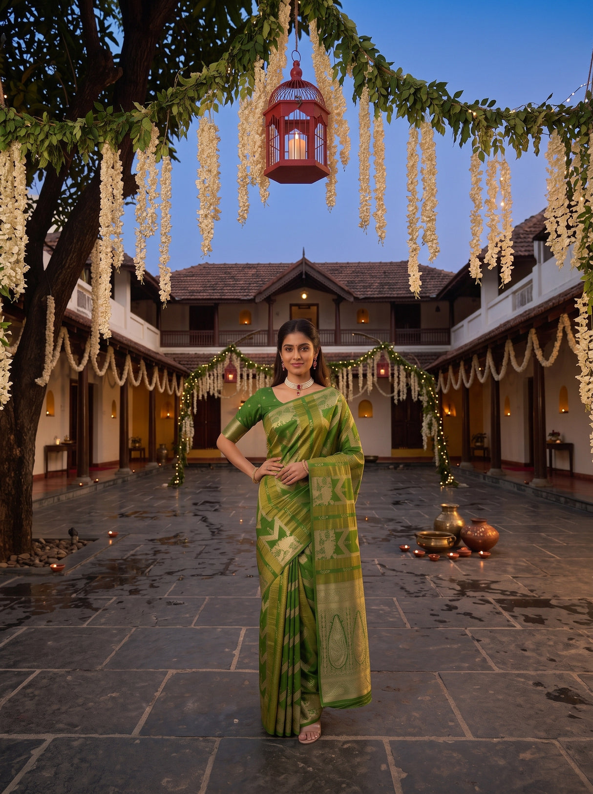 MIMOSA Parrot Green Saree Saree — pose 4 styling detail
