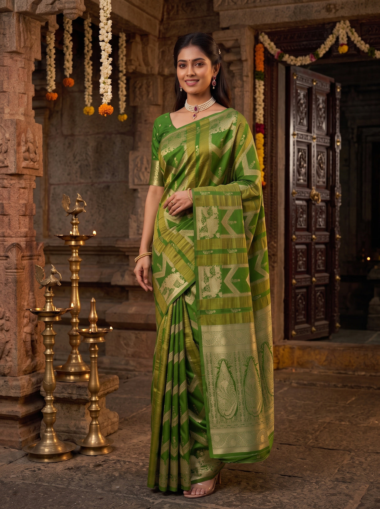 MIMOSA Parrot Green Saree Saree — pose 5 styling detail
