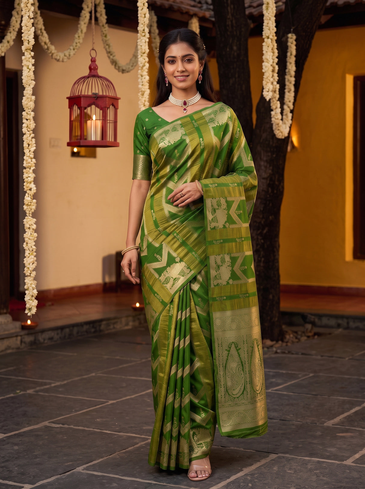 MIMOSA Parrot Green Saree Saree — pose 6 styling detail