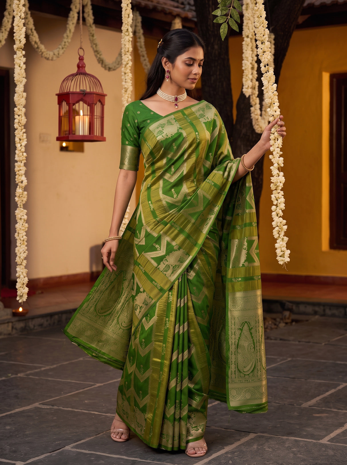 MIMOSA Parrot Green Saree Saree — pose 9 styling detail