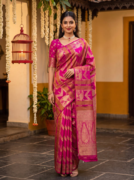 MIMOSA Rani Saree Saree — front view on mannequin