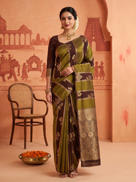 MIMOSA Chocolate Saree Saree — front view on mannequin