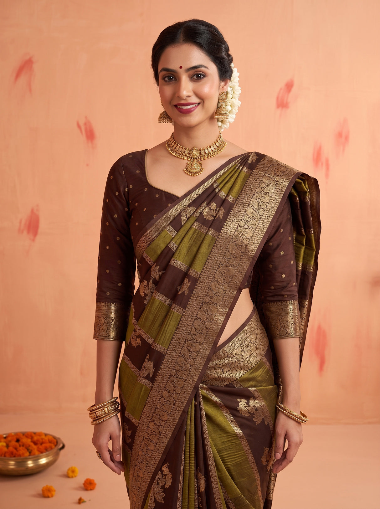 MIMOSA Chocolate Saree Saree — pose 10 styling detail