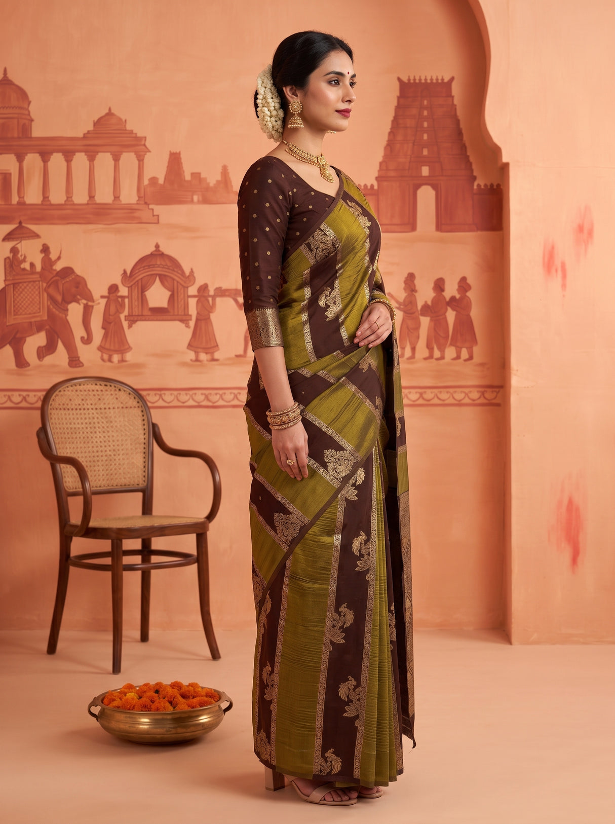 MIMOSA Chocolate Saree Saree — pose 3 styling detail