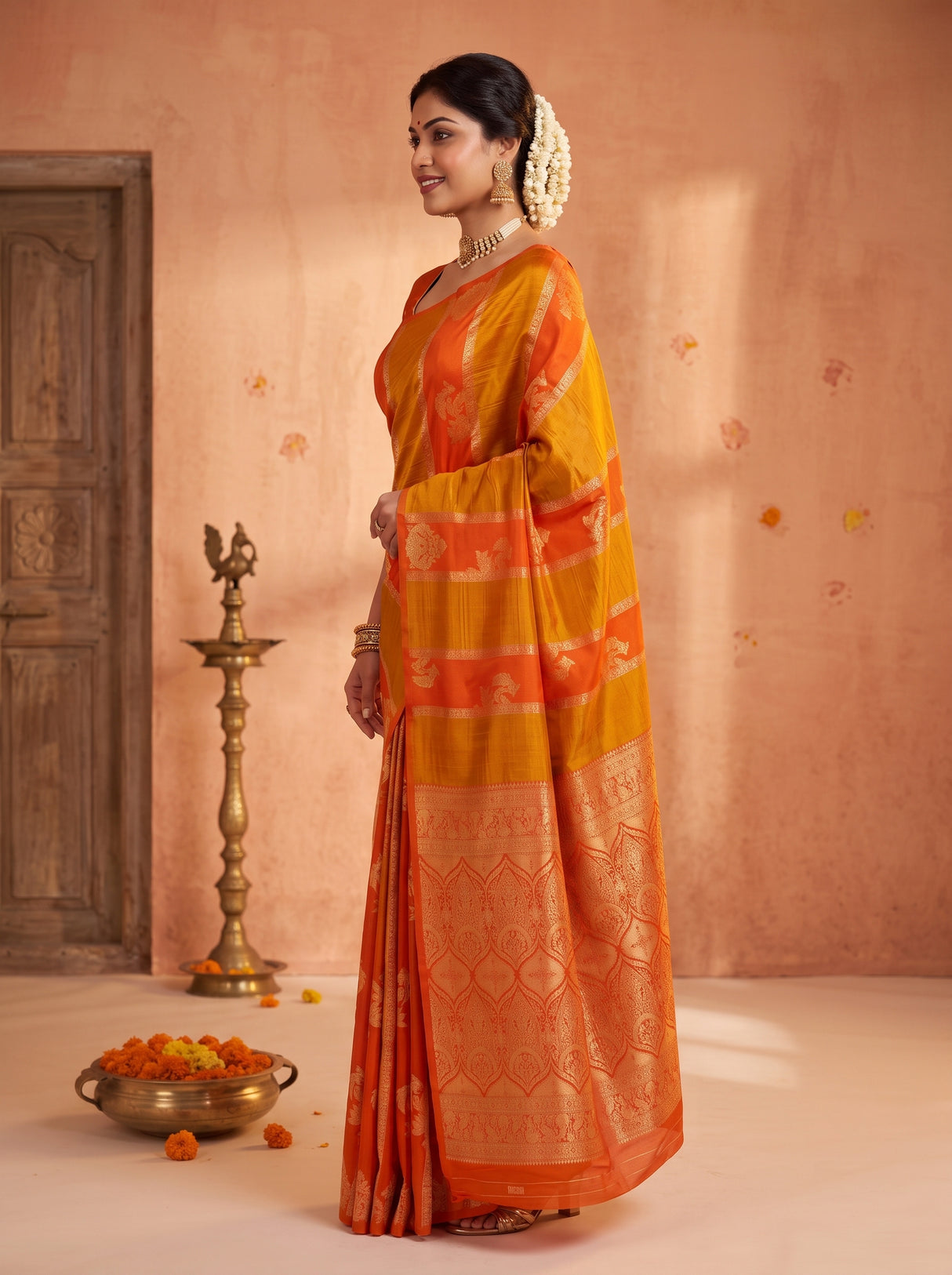 MIMOSA Orange Saree Saree — pose 3 styling detail
