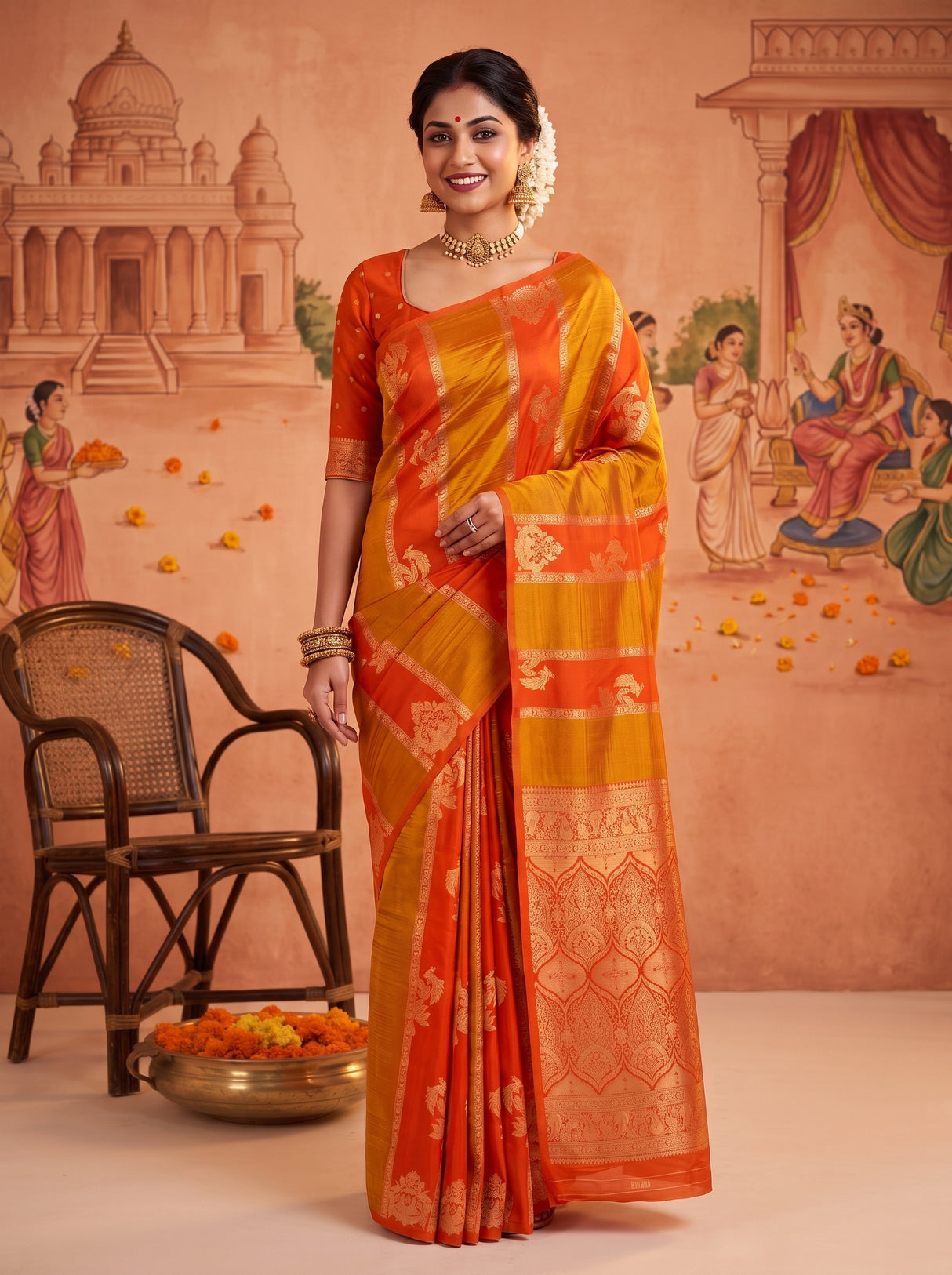 MIMOSA Orange Saree Saree — pose 5 styling detail