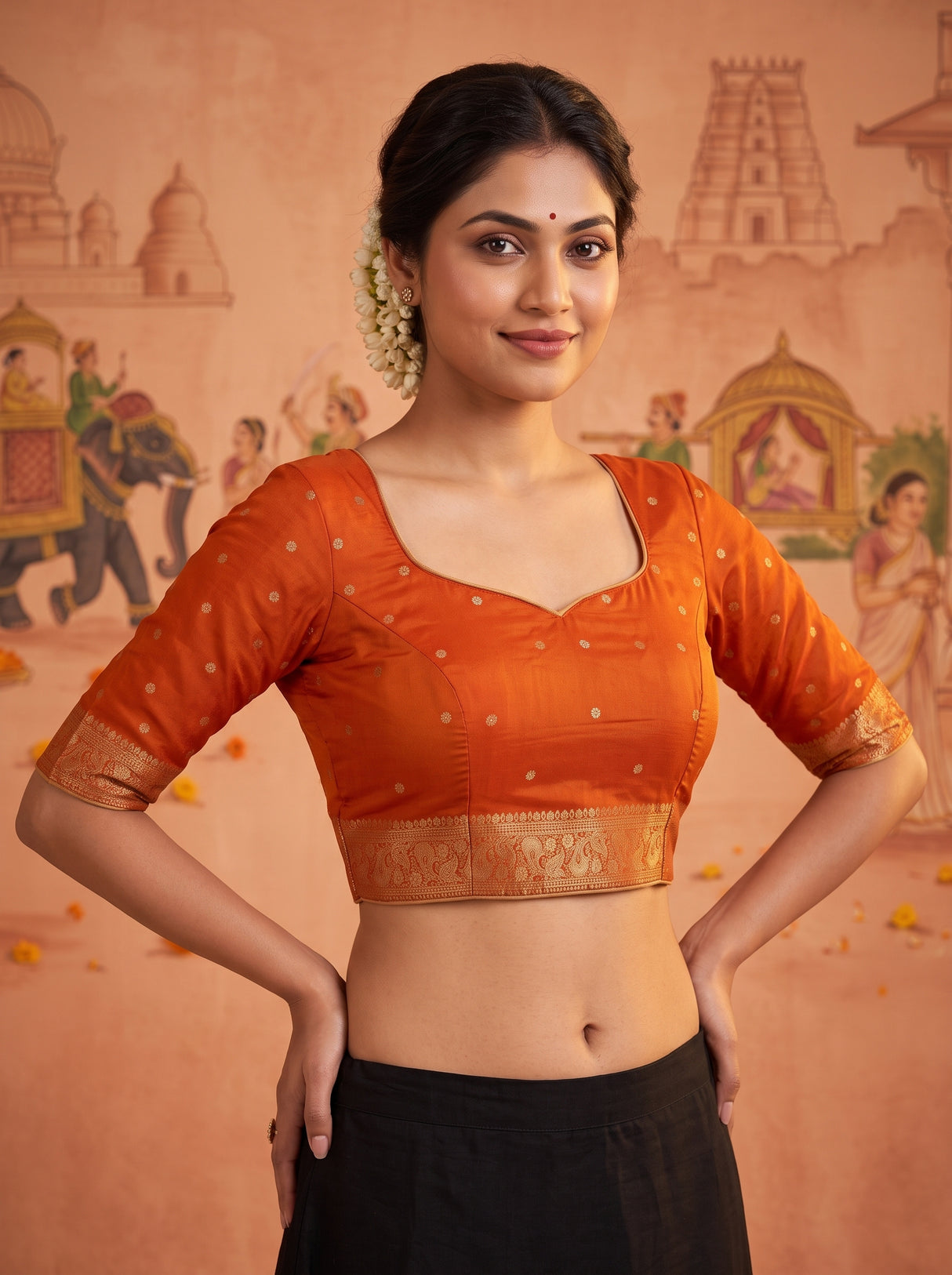 MIMOSA Orange Saree Saree — blouse close-up