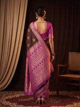 MIMOSA Chocolate Mysore Silk crepe Saree — pose 2 styling detail