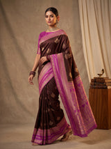 MIMOSA Chocolate Mysore Silk crepe Saree — pose 6 styling detail