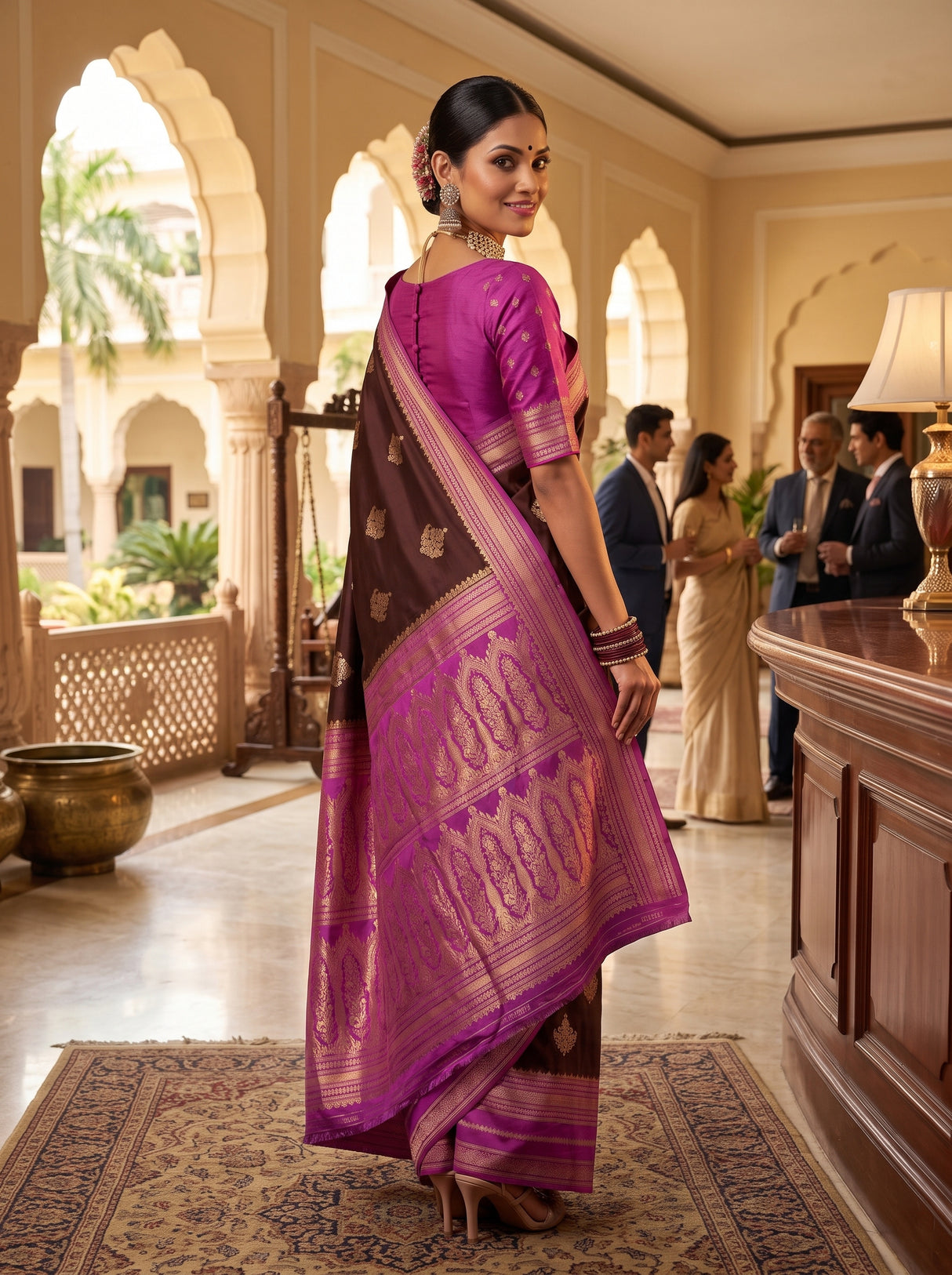 MIMOSA Chocolate Mysore Silk crepe Saree — pose 7 styling detail