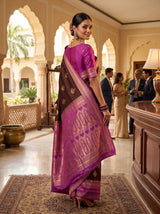 MIMOSA Chocolate Mysore Silk crepe Saree — pose 7 styling detail