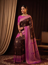 MIMOSA Chocolate Mysore Silk crepe Saree — pose 8 styling detail