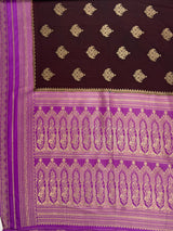 MIMOSA Chocolate Mysore Silk crepe Saree — pallu and zari work detail