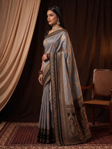 MIMOSA Grey Mysore Silk Saree — pose 3 styling detail