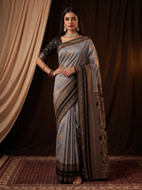 MIMOSA Grey Mysore Silk Saree — pose 4 styling detail